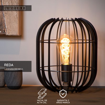 Lucide REDA - Lámpara de mesa - Ø 22 cm - 1xE27 - Negro